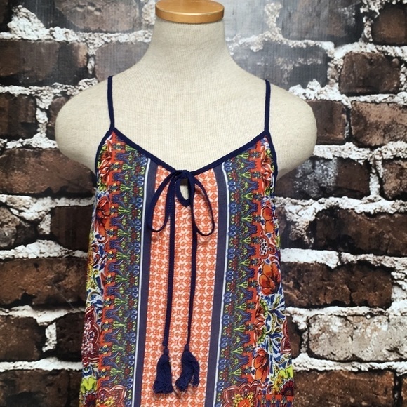 Blue Pepper Top Tie Front Blue Floral Boho V-Neck Small - Picture 2 of 10